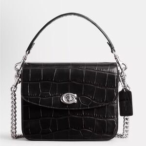 Coach Cassie Crossbody Bag 19 - Black Croc Embossed with Silver Hardware